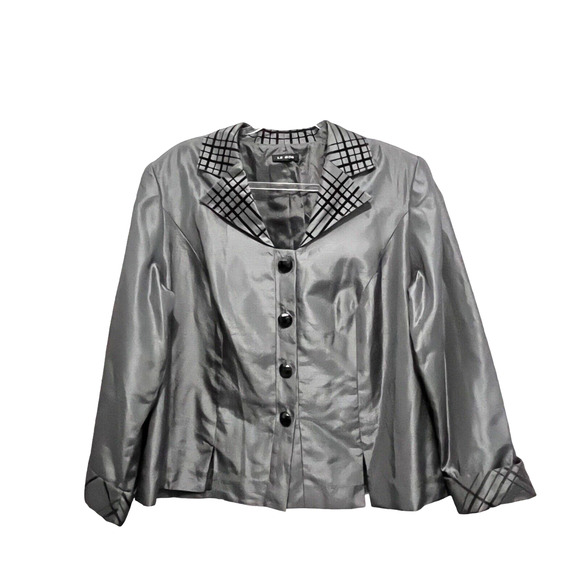 LE BOS Blazer Jacket Silver Gray Women Size 18W Holiday MSRP $140 Career Church - Picture 1 of 16